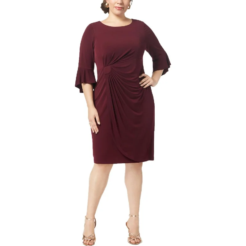 Connected Apparel Womens Plus Drapey Bell Sleeves Cocktail And Party Dress