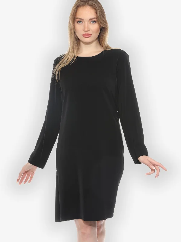 Solid Long Sleeve Black Dress