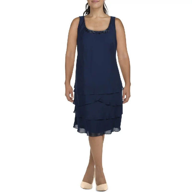 SLNY Womens Tiered Sleeveless Cocktail and Party Dress