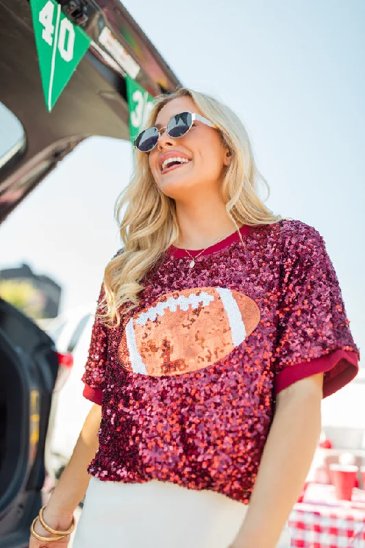 Go Long Burgundy Sequin Football Top FINAL SALE