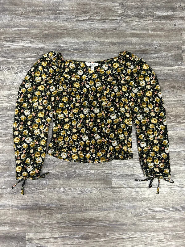 Top Long Sleeve By Top Shop In Floral Print, Size: Xs