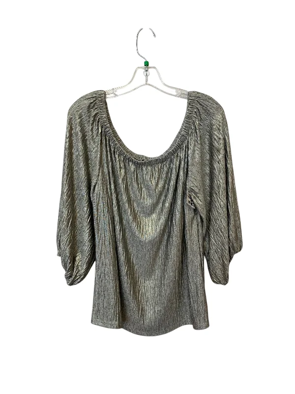 Top Long Sleeve By White House Black Market In Silver, Size: L