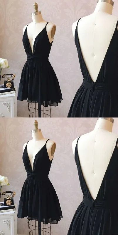 Cute Black V Neck Homecoming Dress Short Black Formal Dress Party Dress  gh850