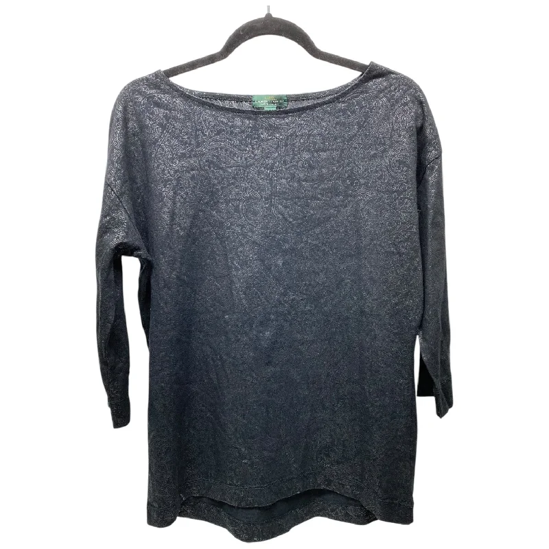 Top 3/4 Sleeve By Lauren By Ralph Lauren In Black & Grey, Size: M