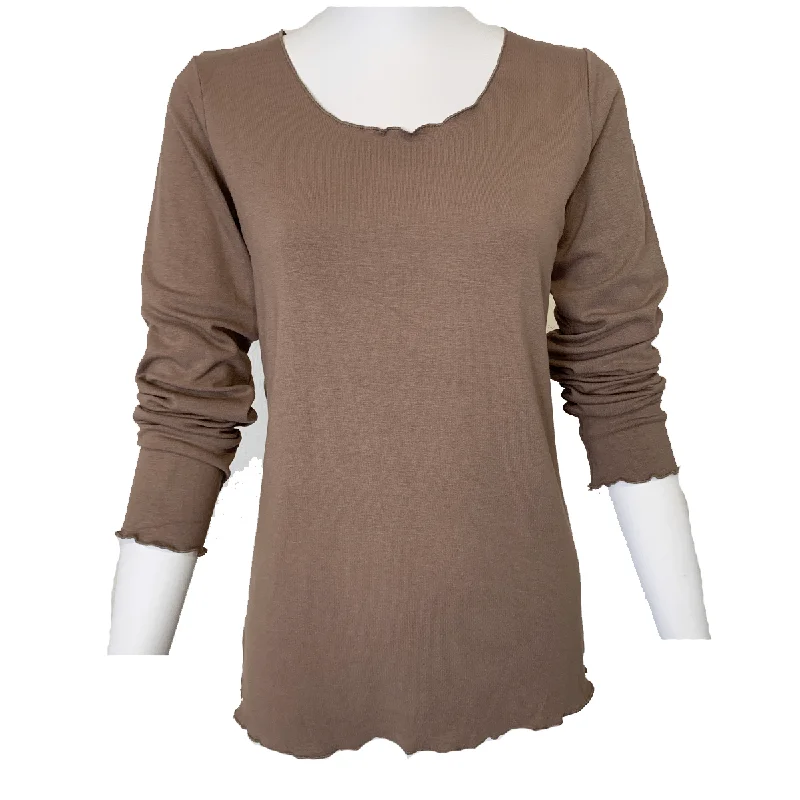 Everything Long Sleeve Lettuce Hem Tee - Desert Taupe