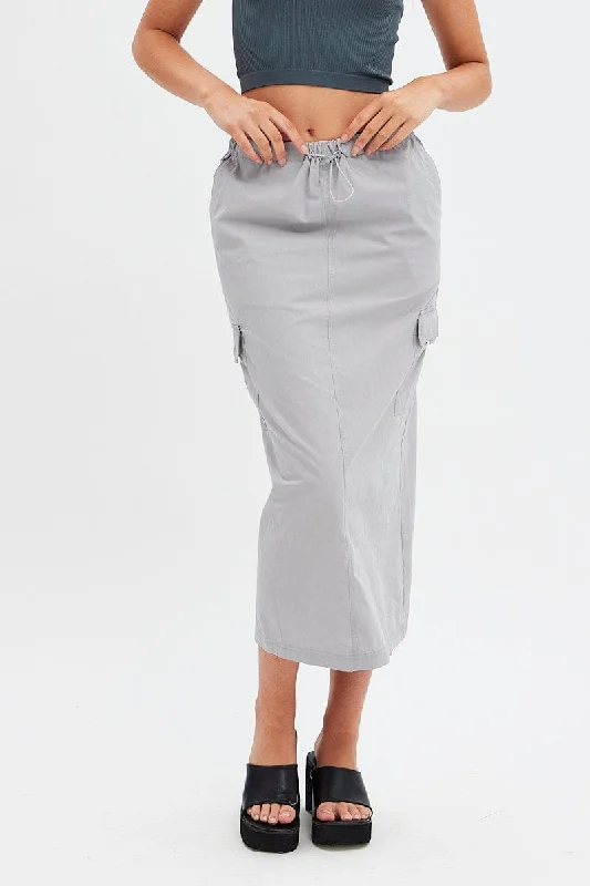 Grey Cargo Skirt Midi Cotton