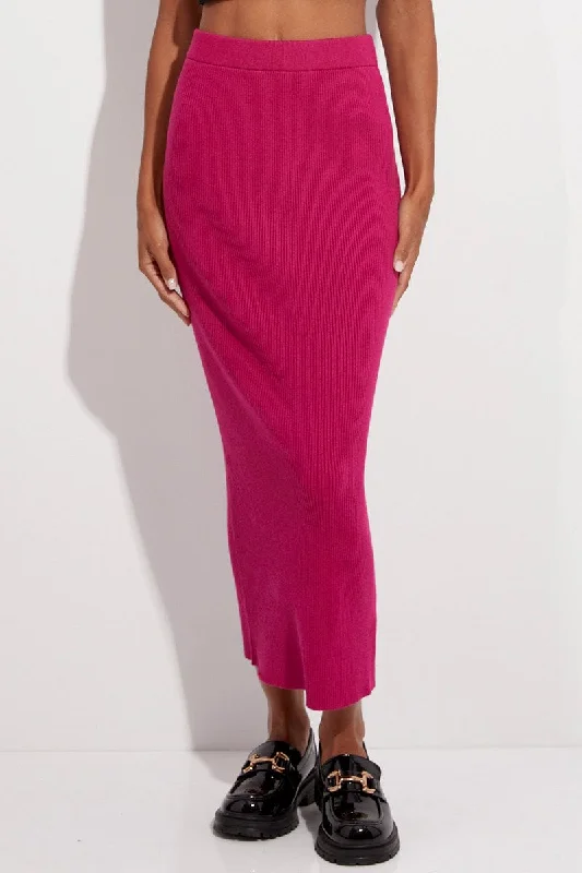 Pink Knit Skirt Midi High Rise