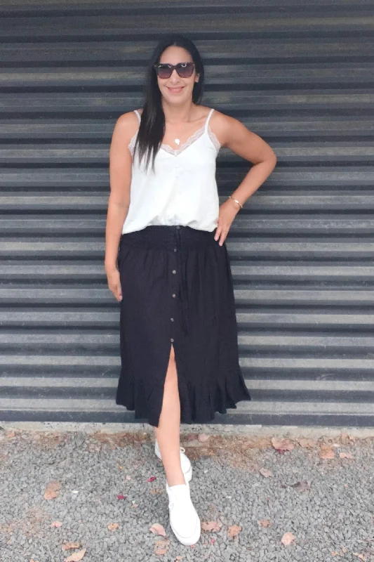 Plain Black -  Button Front Magnolia Maxi Skirt