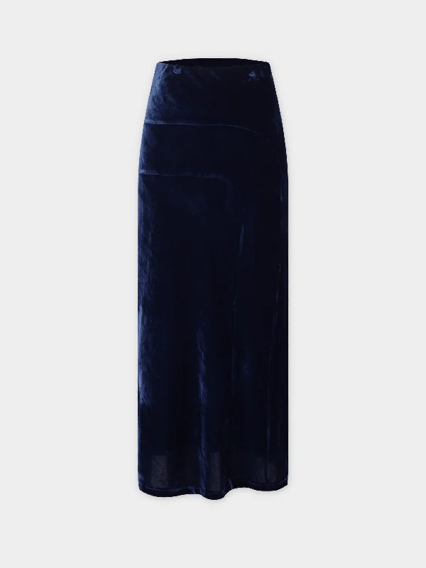 Velvet Slip Skirt-Navy