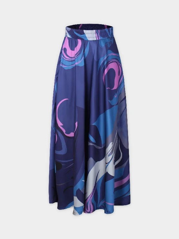 Waisted Elastic Printed Skirt-Purple Tones