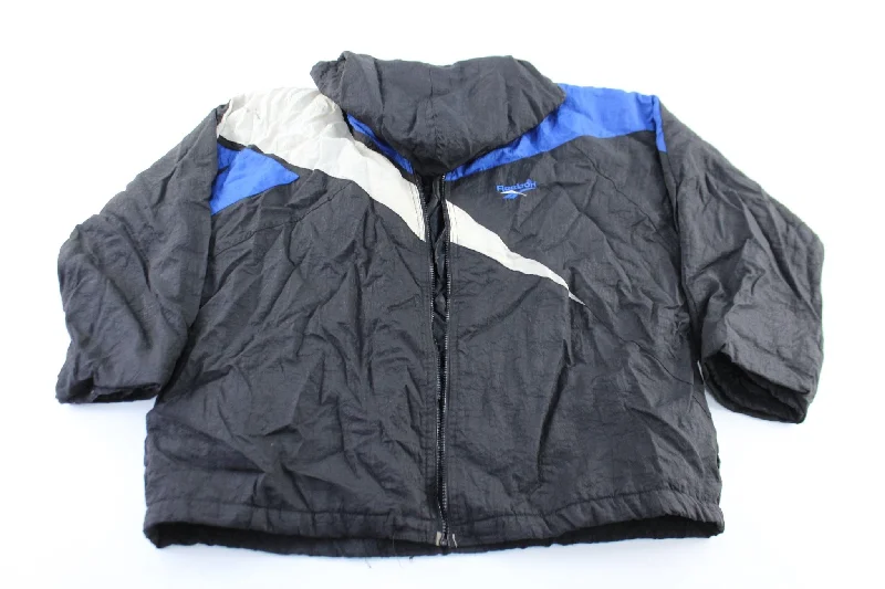 90's Reebok Embroidered Logo Black, Blue, & White Zip Up Jacket