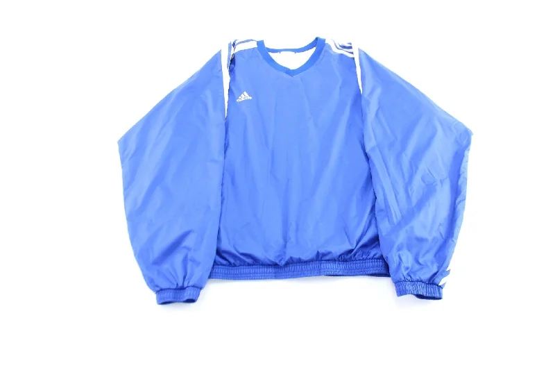 Adidas Embroidered Logo Blue & White Striped Windbreaker Pullover