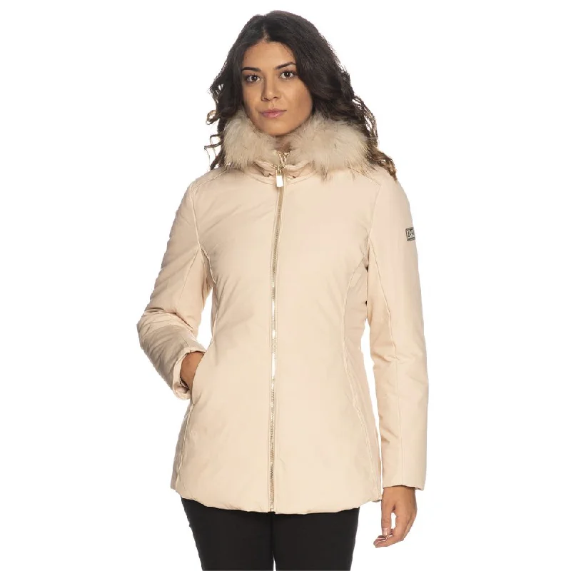 Chic High-collar Hooded Women's Jacket With Fur