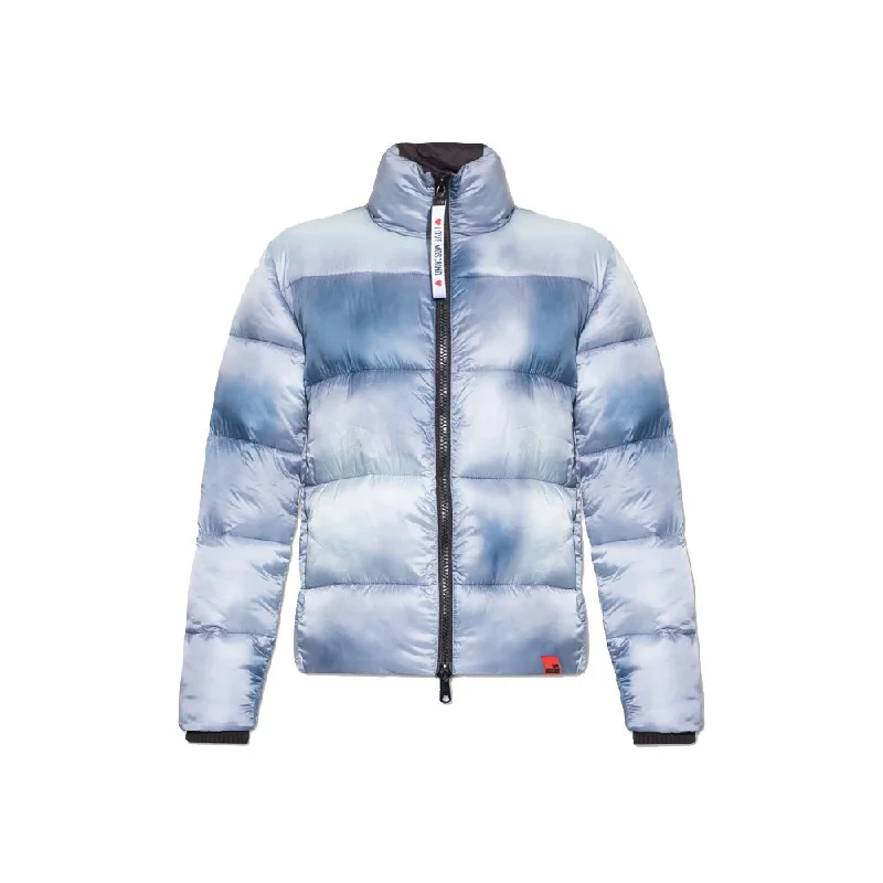 Chic Light Blue Down Jacket With Logo Patch