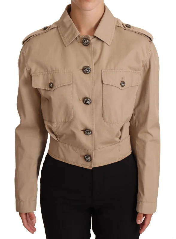 Elegant Cropped Cotton Jacket In Beige