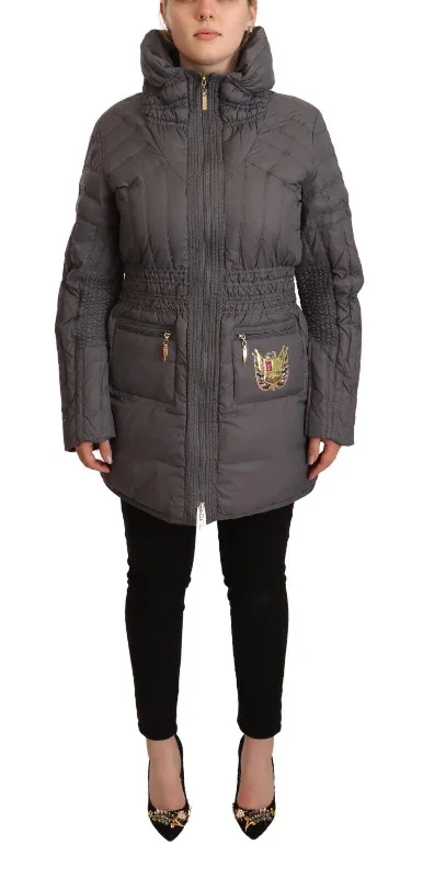 Elegant Quilted Long Jacket With Logo Patch