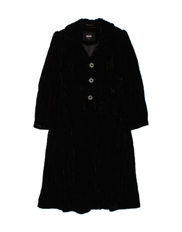 PER UNA Womens Velvet Overcoat UK 16 Large Black Viscose