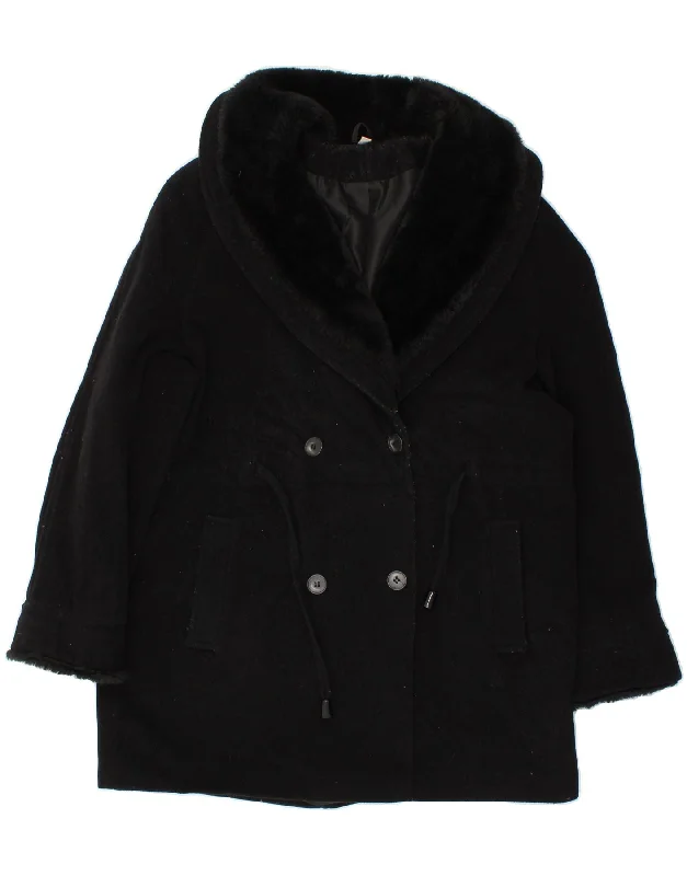 ST. BERNARD Womens Double Breasted Coat UK 14 Large Black Wool