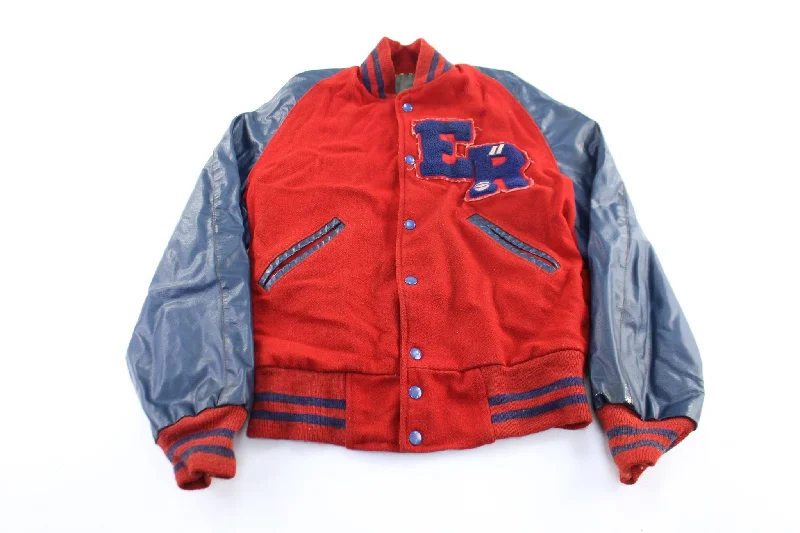 Vintage Red & Blue Leather Varsity Jacket