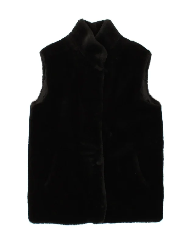 VINTAGE Womens Faux Fur Gilet EU 38 Medium Black Modacryl