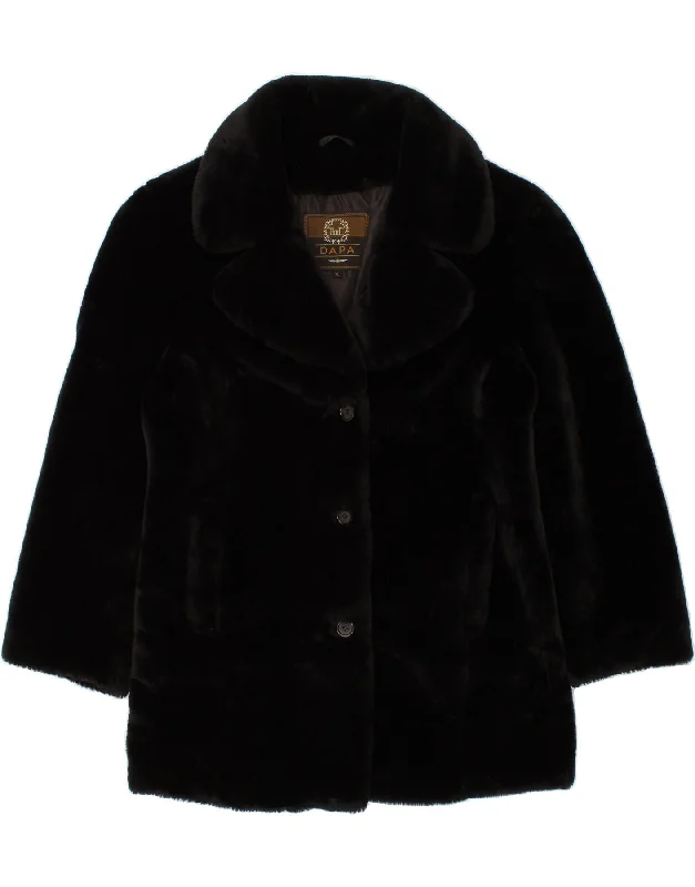 VINTAGE Womens Faux Fur Overcoat UK 18 XL Black Acrylic