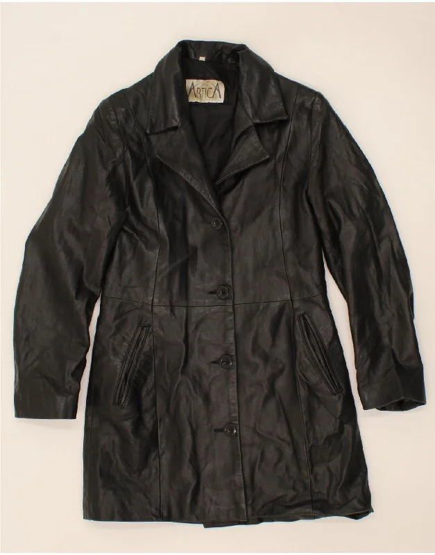 VINTAGE Womens Leather Coat UK 10 Small Black Leather