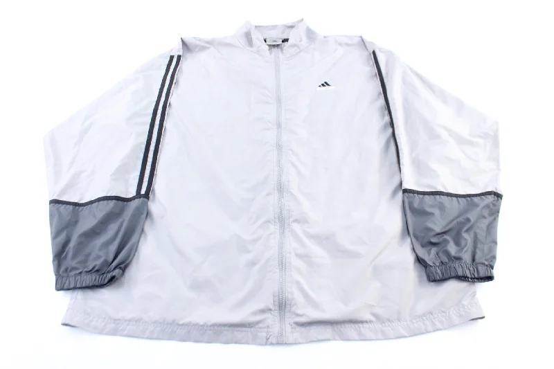 Y2K Adidas Embroidered Logo Grey & Black Striped Zip Up Jacket