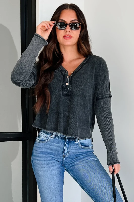 Morton Long Sleeve Henley Top (Charcoal)