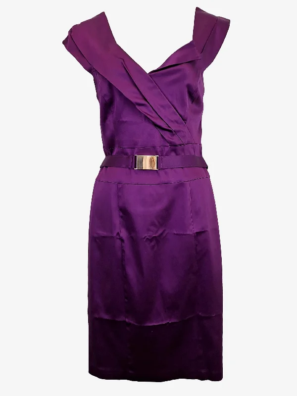 Cue Stylish Fuschia Satin Mini Dress Size 12