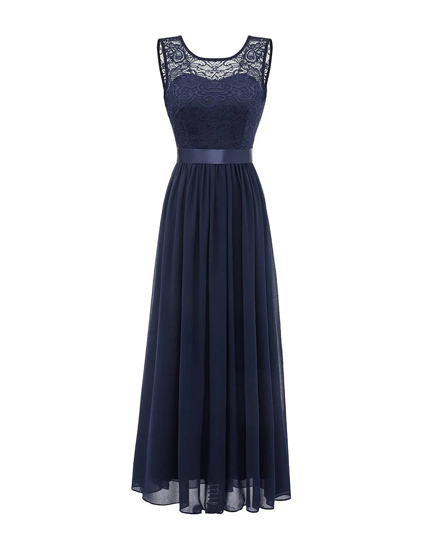 Navy Midi Lace Bridesmaid Dress Wedding Party Dress