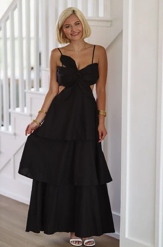 Flower on Top Maxi Dress - Black