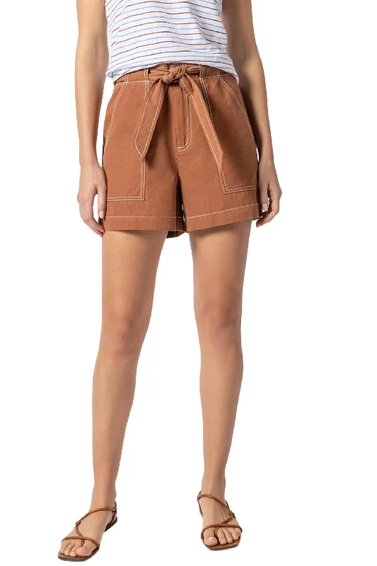 Belted Canvas Shorts In Bronze