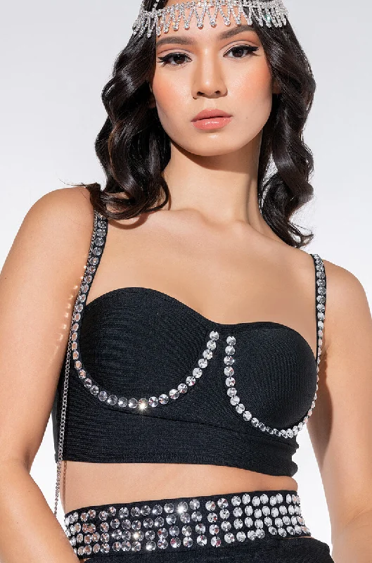 COME GET IT RHINESTONE BANDAGE CROP TOP