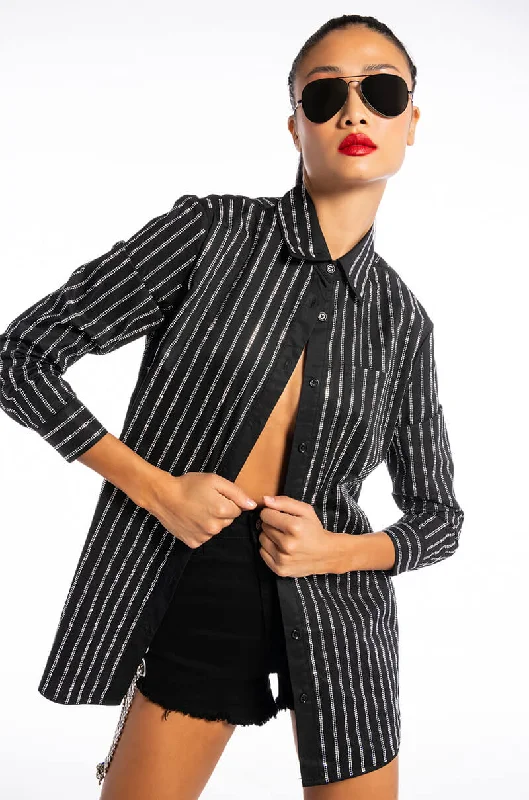 DRIPPIN RHINESTONE PINSTRIPE BUTTON UP