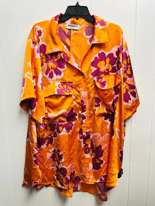 Orange & Pink Blouse Short Sleeve Clothes Mentor, Size 4x