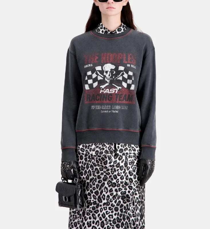 Women's Sweatshirt With Racing Skull Serigraphy